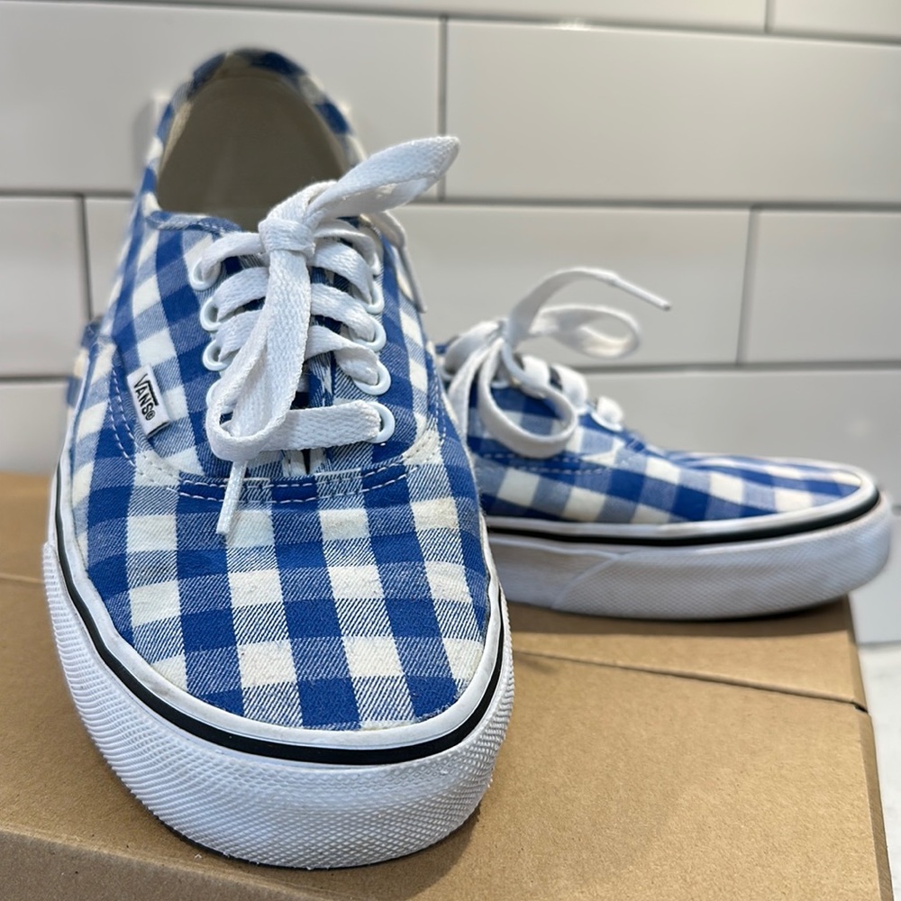 Vans blue gingham lace ups size 8